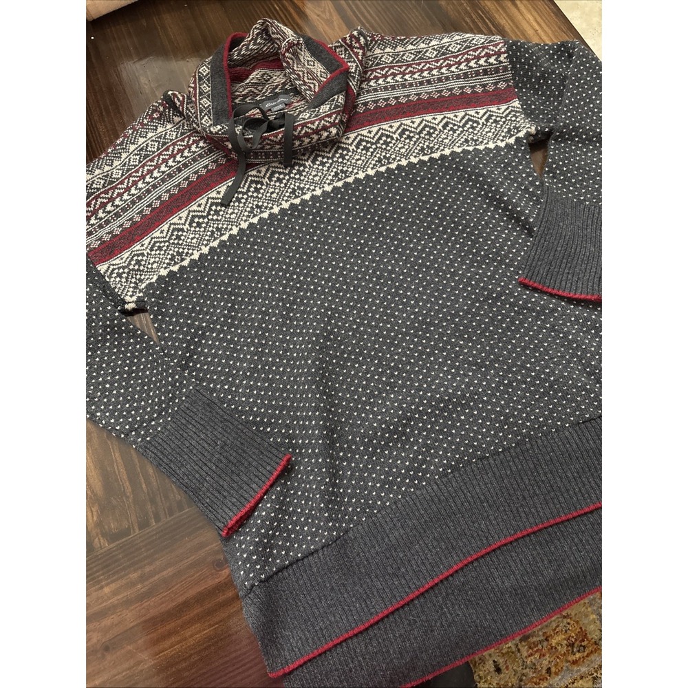 EDDIE BAUER Women Large Sweater Fair Isle Oslo Funnel Neck Gray Wool Blend